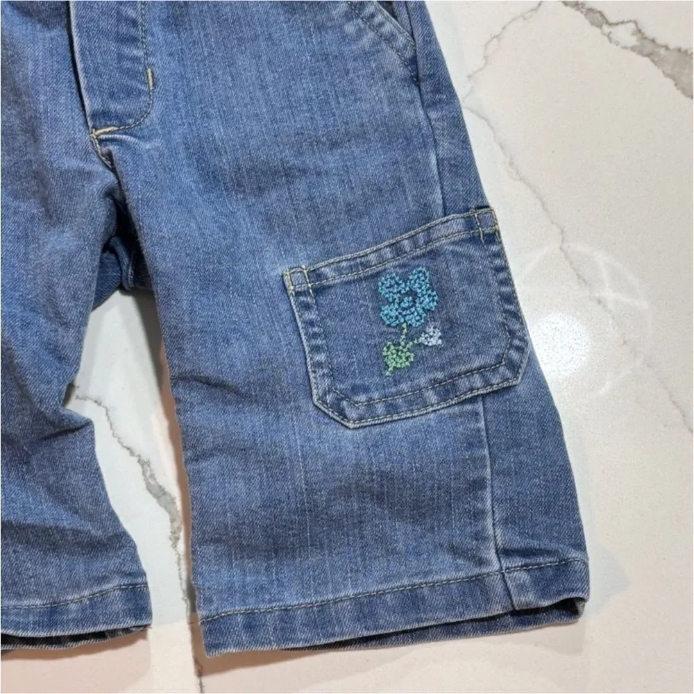 Old Navy | Vintage Girls White Floral Long Sleeve Blouse Blue Denim Jean…
